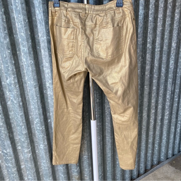 VTG Y2K Cache Gold Metallic Skinny Jeans Size 4 - Picture 4 of 6